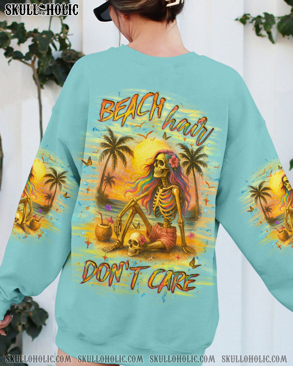 BLISSCORNERS BEACH HAIR DON'T CARE SKULL LADY ALL OVER PRINT