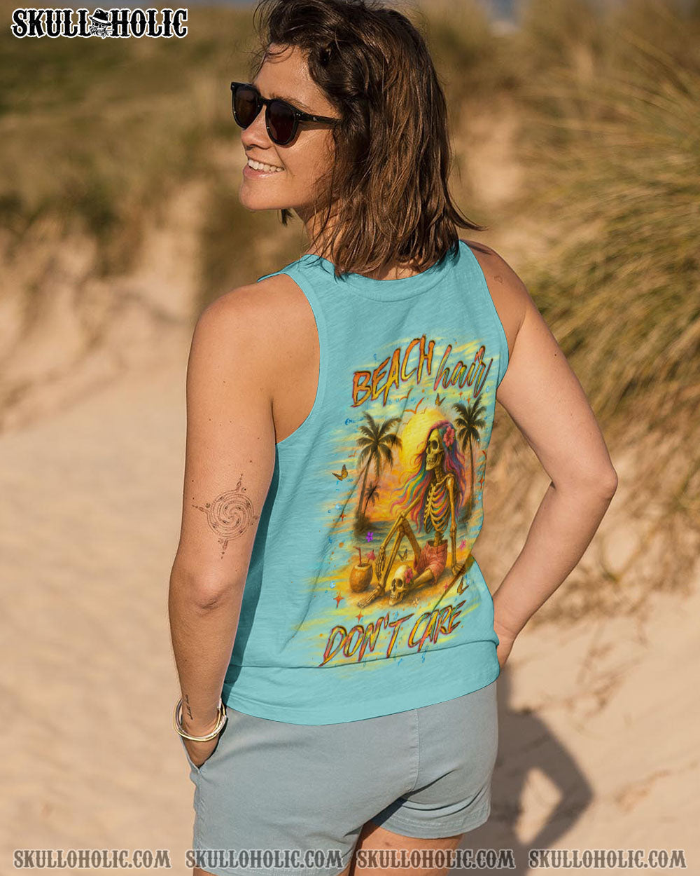 BLISSCORNERS BEACH HAIR DON'T CARE SKULL LADY ALL OVER PRINT