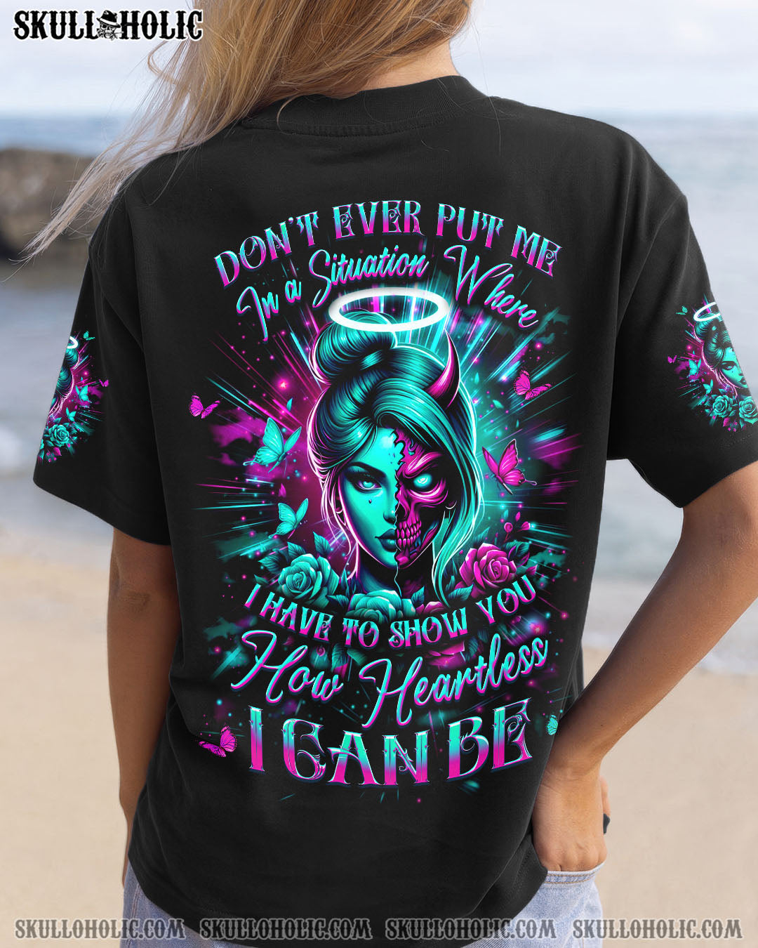 BLISSCORNERS HOW HEARTLESS I CAN BE SKULL LADY ALL OVER PRINT