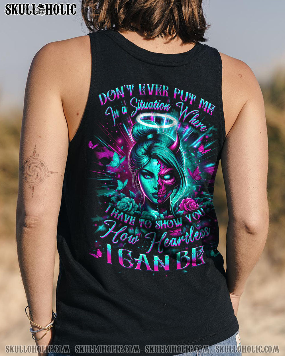 BLISSCORNERS HOW HEARTLESS I CAN BE SKULL LADY ALL OVER PRINT