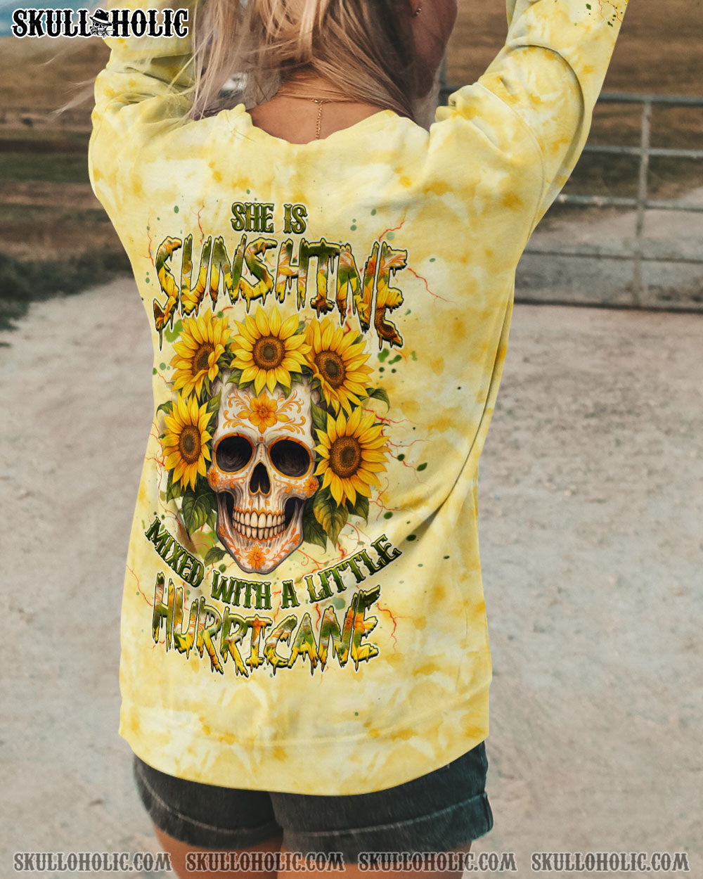 BLISSCORNERS SHE IS SUNSHINE SKULL SUNFLOWER ALL OVER PRINT