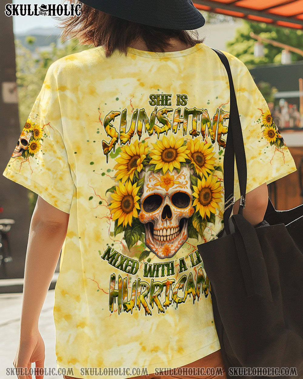 BLISSCORNERS SHE IS SUNSHINE SKULL SUNFLOWER ALL OVER PRINT