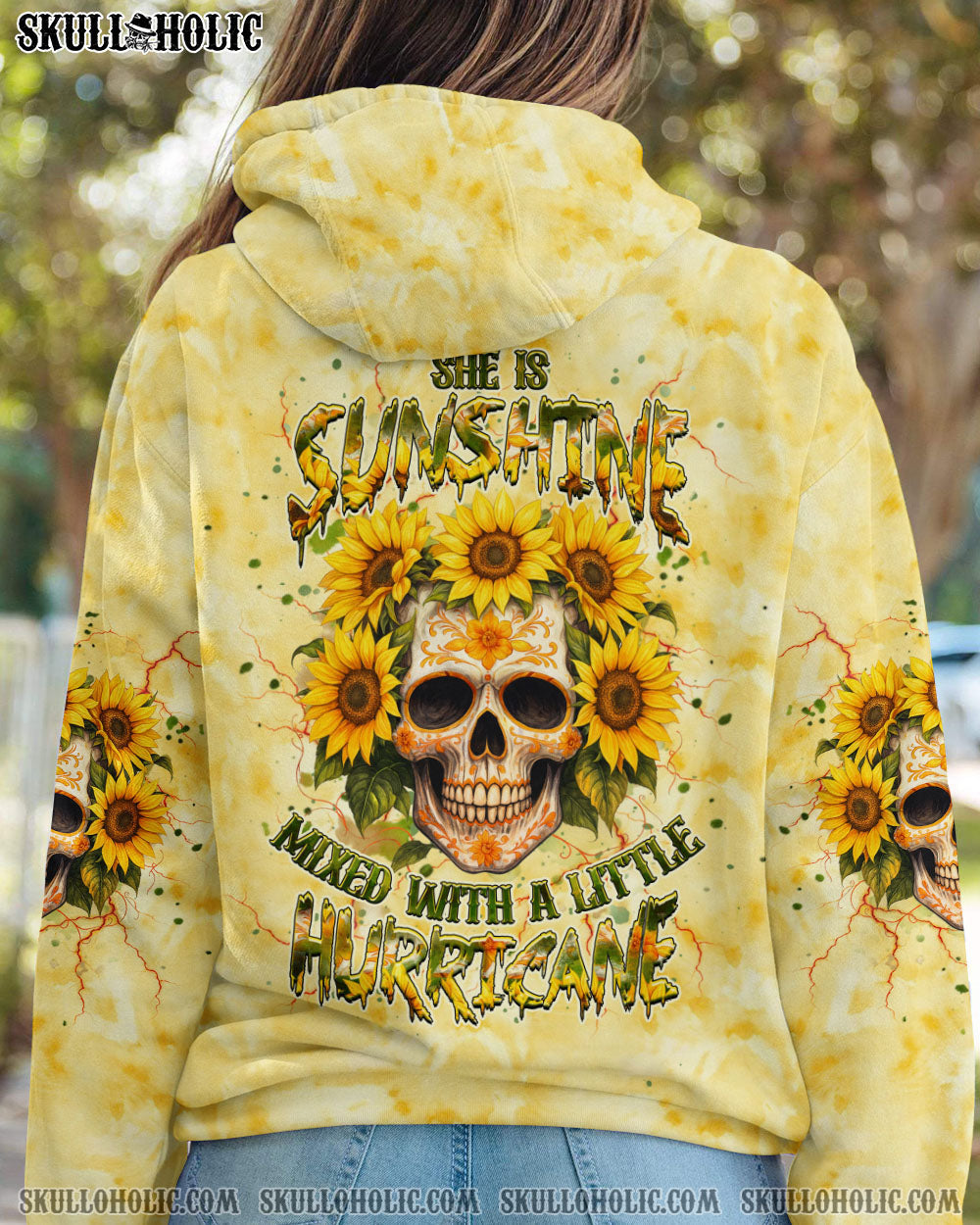 BLISSCORNERS SHE IS SUNSHINE SKULL SUNFLOWER ALL OVER PRINT