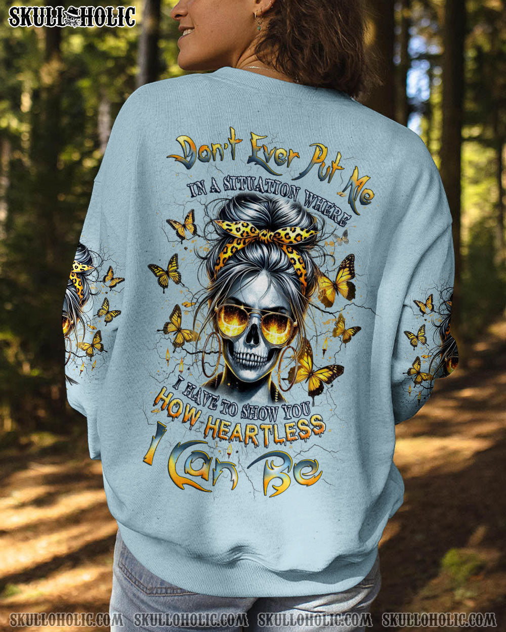 BLISSCORNERS HOW HEARTLESS I CAN BE SKULL LADY ALL OVER PRINT