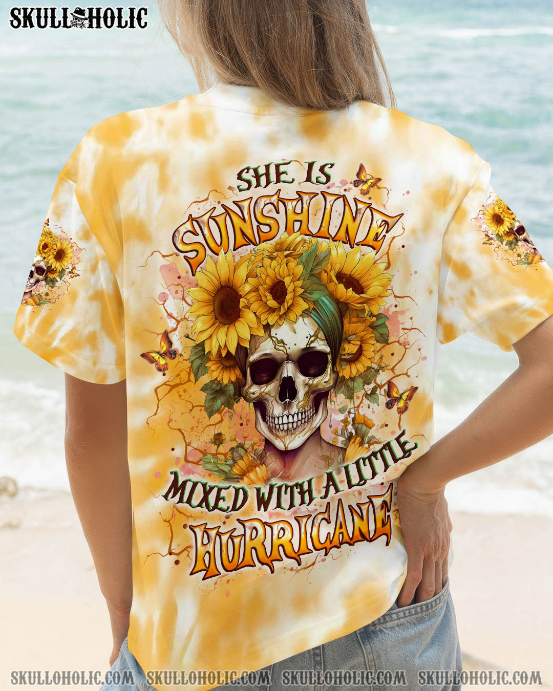 BLISSCORNERS SHE IS SUNSHINE SKULL SUNFLOWER ALL OVER PRINT