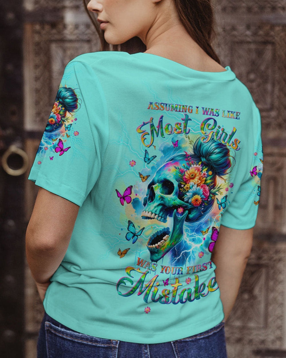 BLISSCORNERS I AM THE STORM SKULL MESSY BUN ALL OVER PRINT