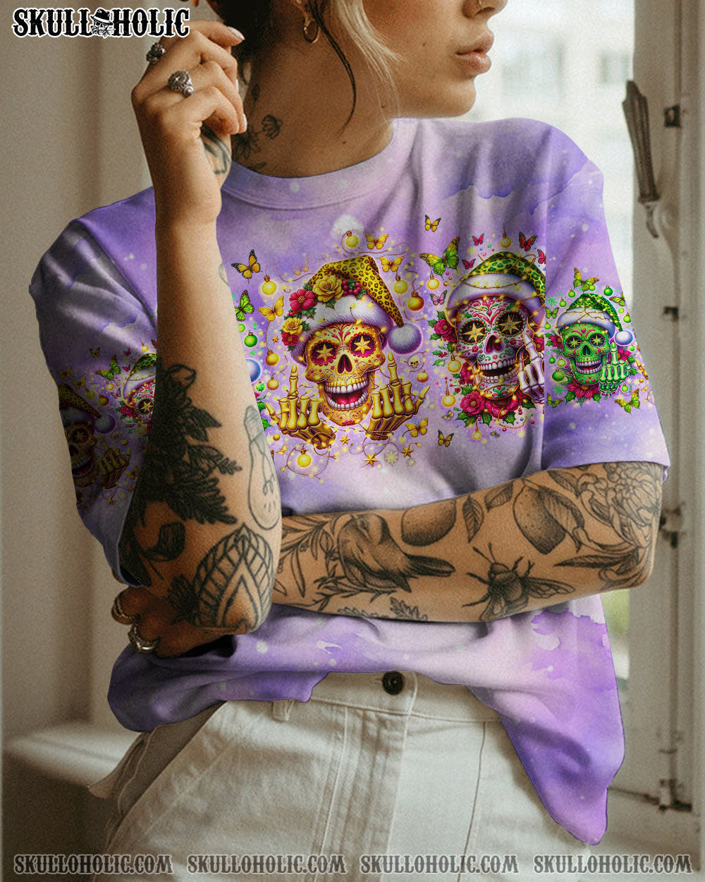 BLISSCORNERS HO HO HO SUGAR SKULL CHRISTMAS ALL OVER PRINT