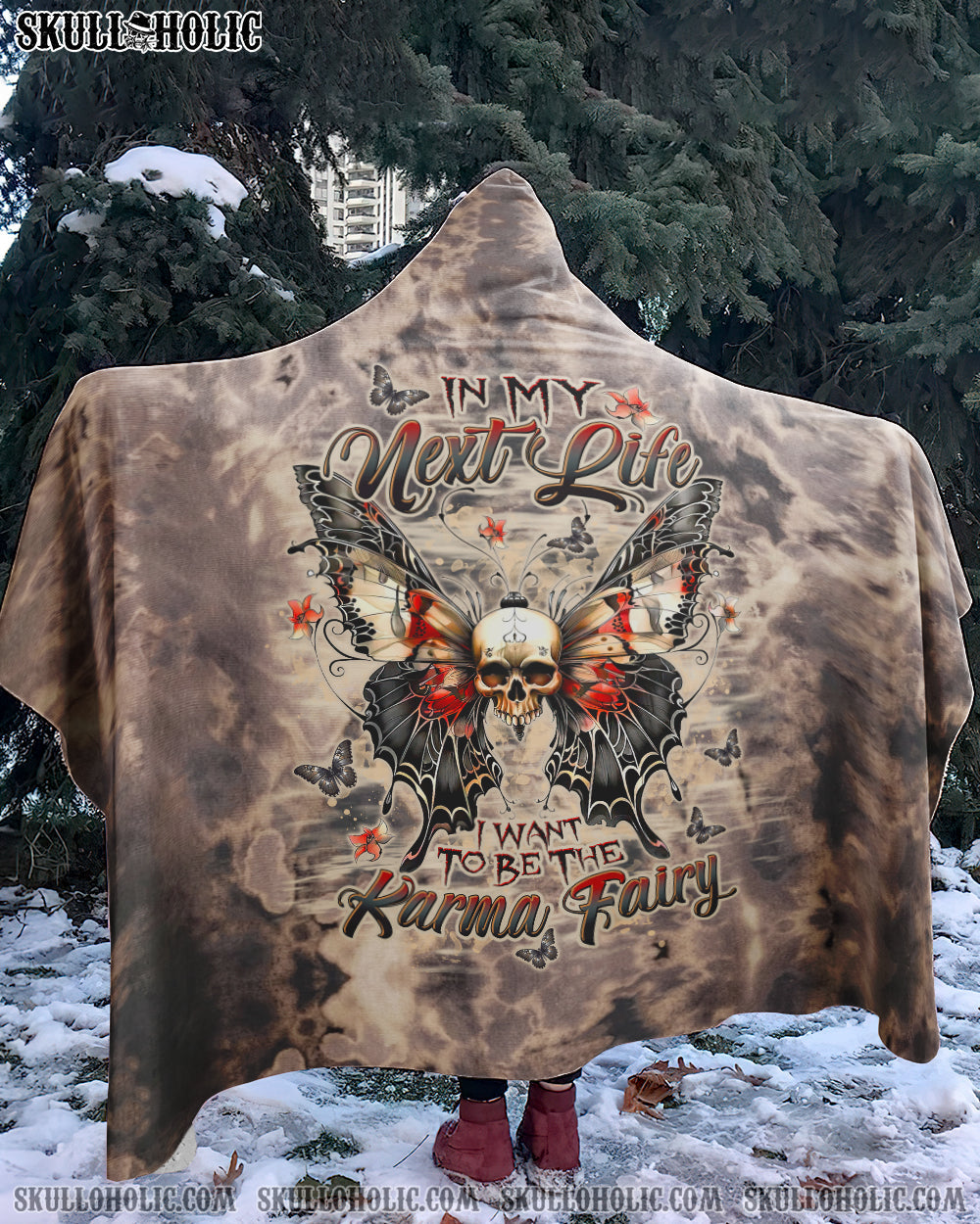 BLISSCORNERS KARMA FAIRY SKULL BUTTERFLY  SHERPA BLANKET HOODIE