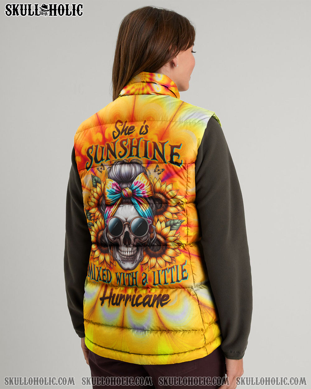 BLISSCORNERS SHE IS SUNSHINE SKULL TIE DYE PUFFER JACKET