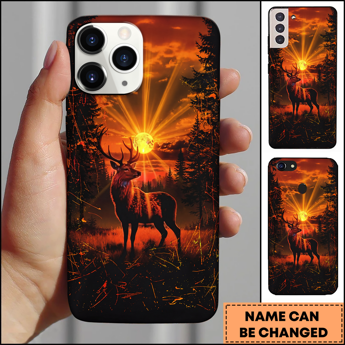 Blisscorners Deer Golden Sunset Forest Silhouette 3D Phonecase