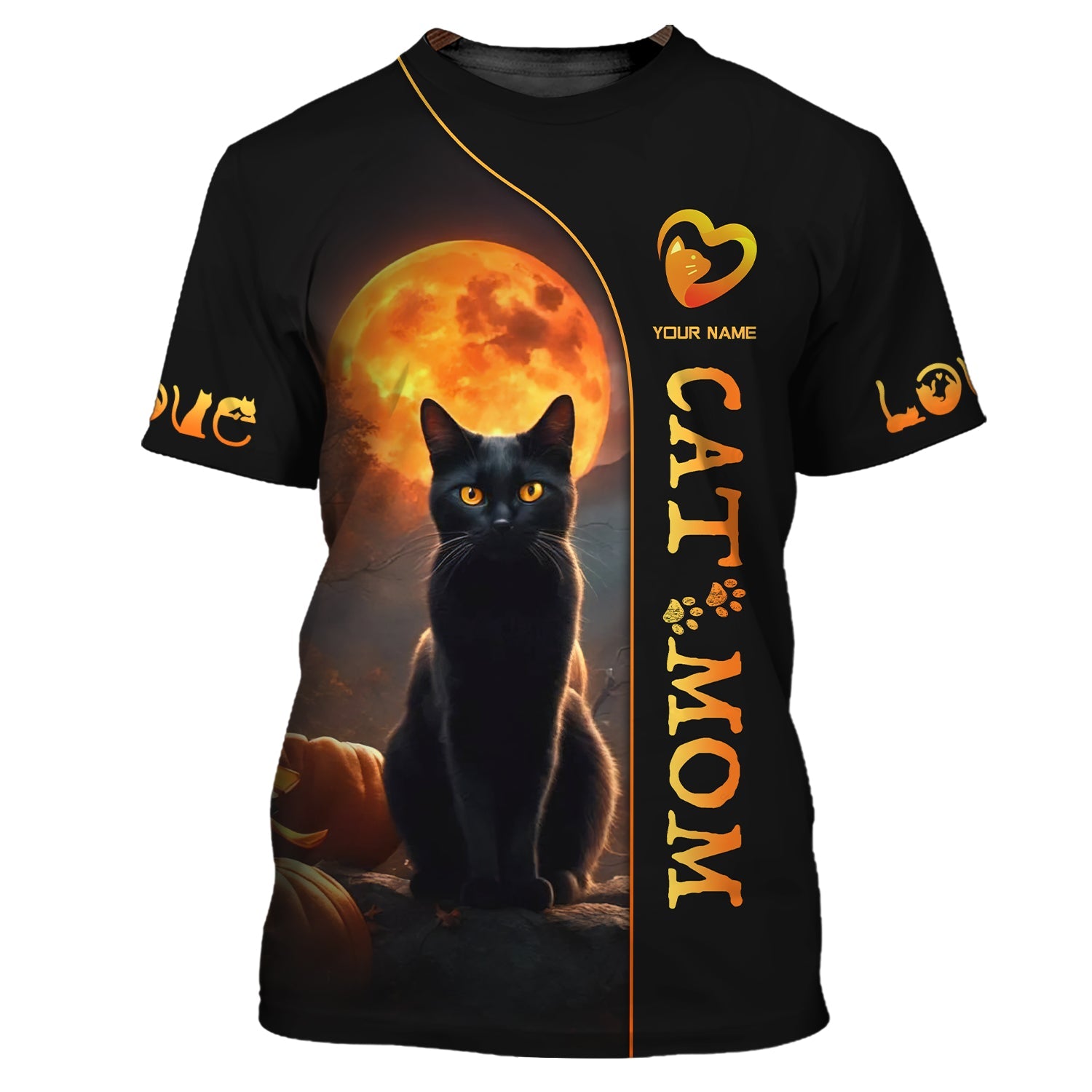 Blisscorners Black Cat With Moon Custom Name Cat Mom 3D Zipper Hoodie Gift For Cat Lovers