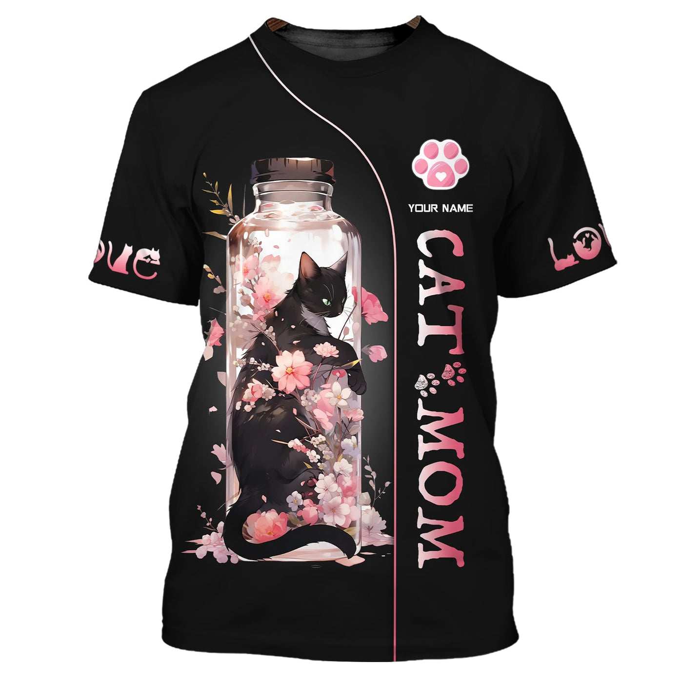 Blisscorners Black Cat In Cherry Blossom Jar Custom Name Cat Mom 3D Zipper Hoodie Gift For Cat Lovers