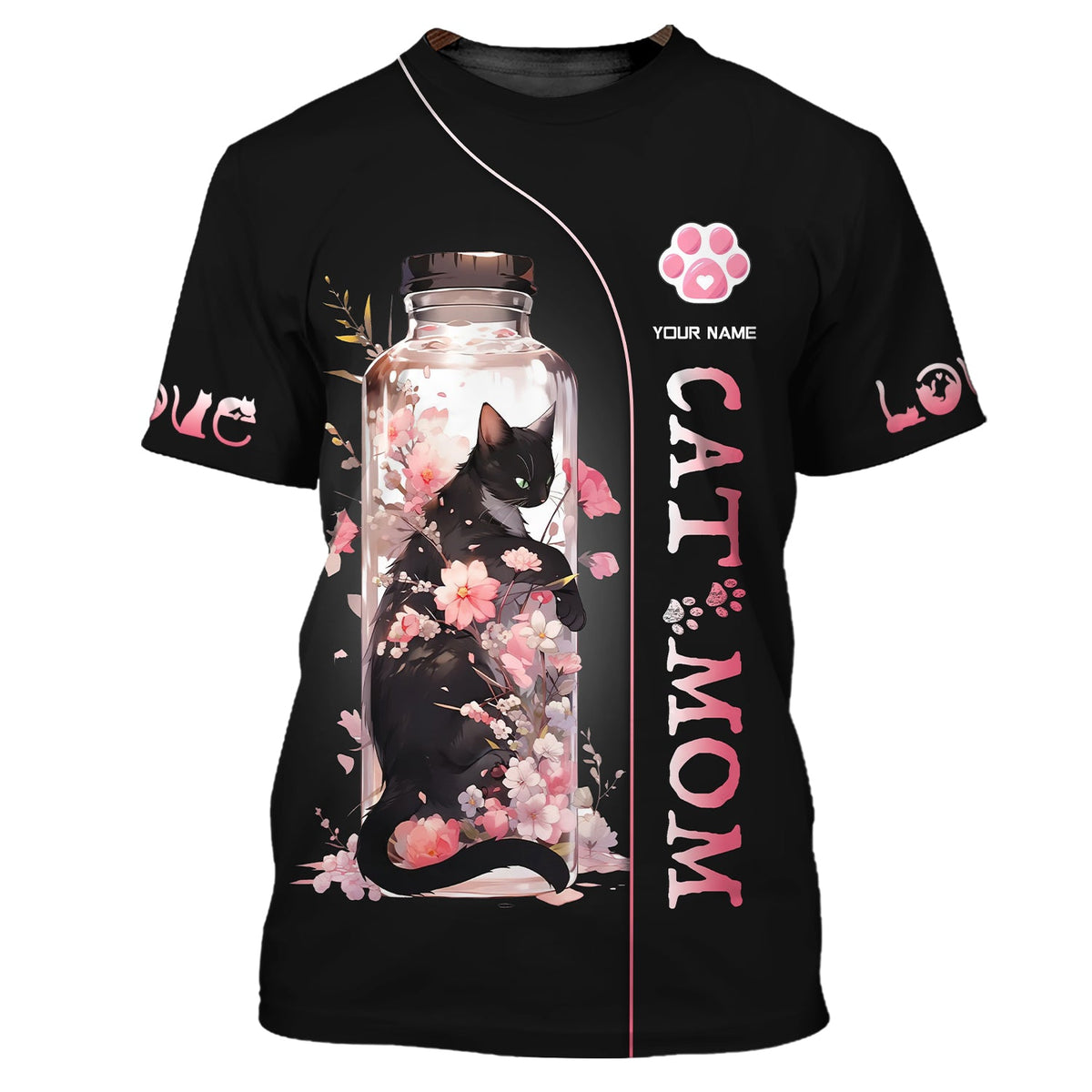 Blisscorners Black Cat In Cherry Blossom Jar Custom Name Cat Mom 3D Zipper Hoodie Gift For Cat Lovers