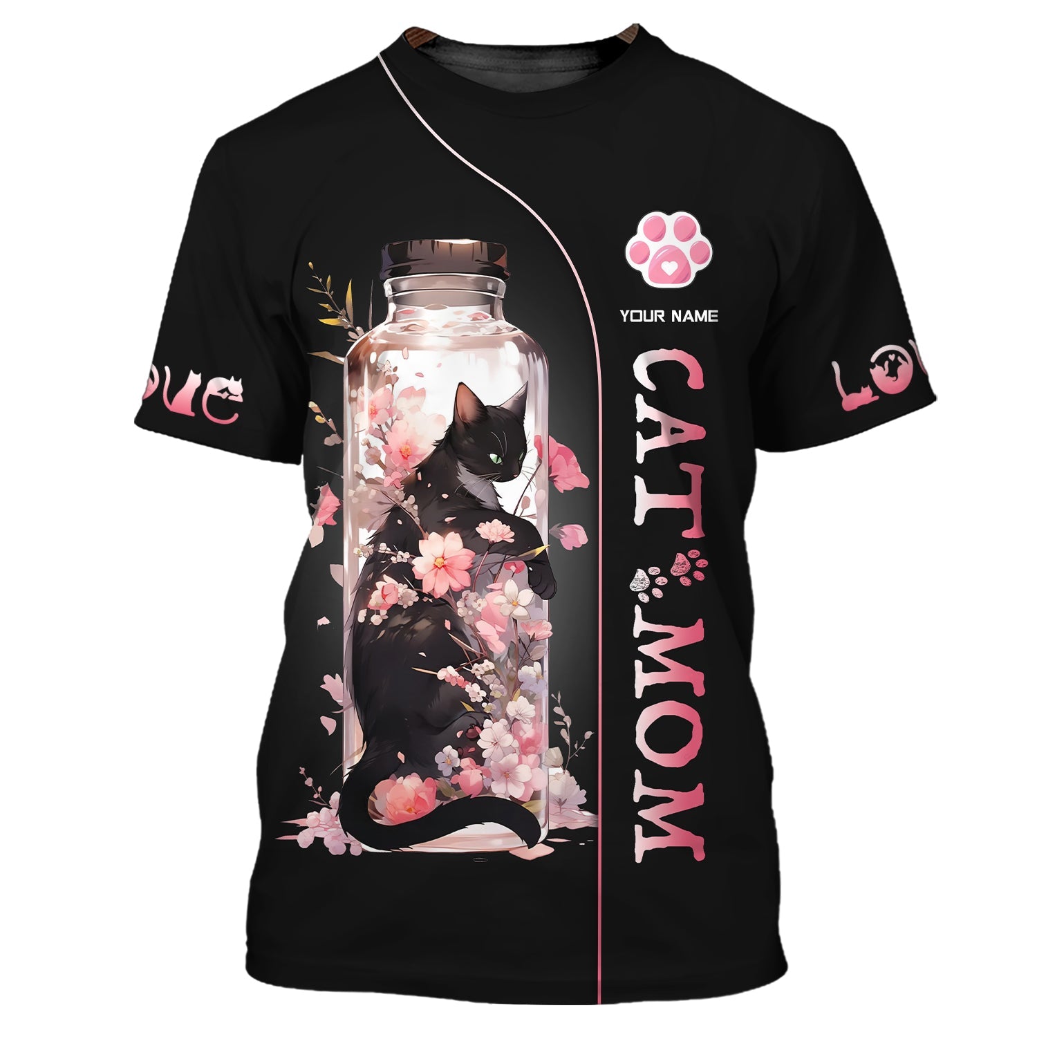 Blisscorners Black Cat In Cherry Blossom Jar Custom Name Cat Mom 3D Zipper Hoodie Gift For Cat Lovers