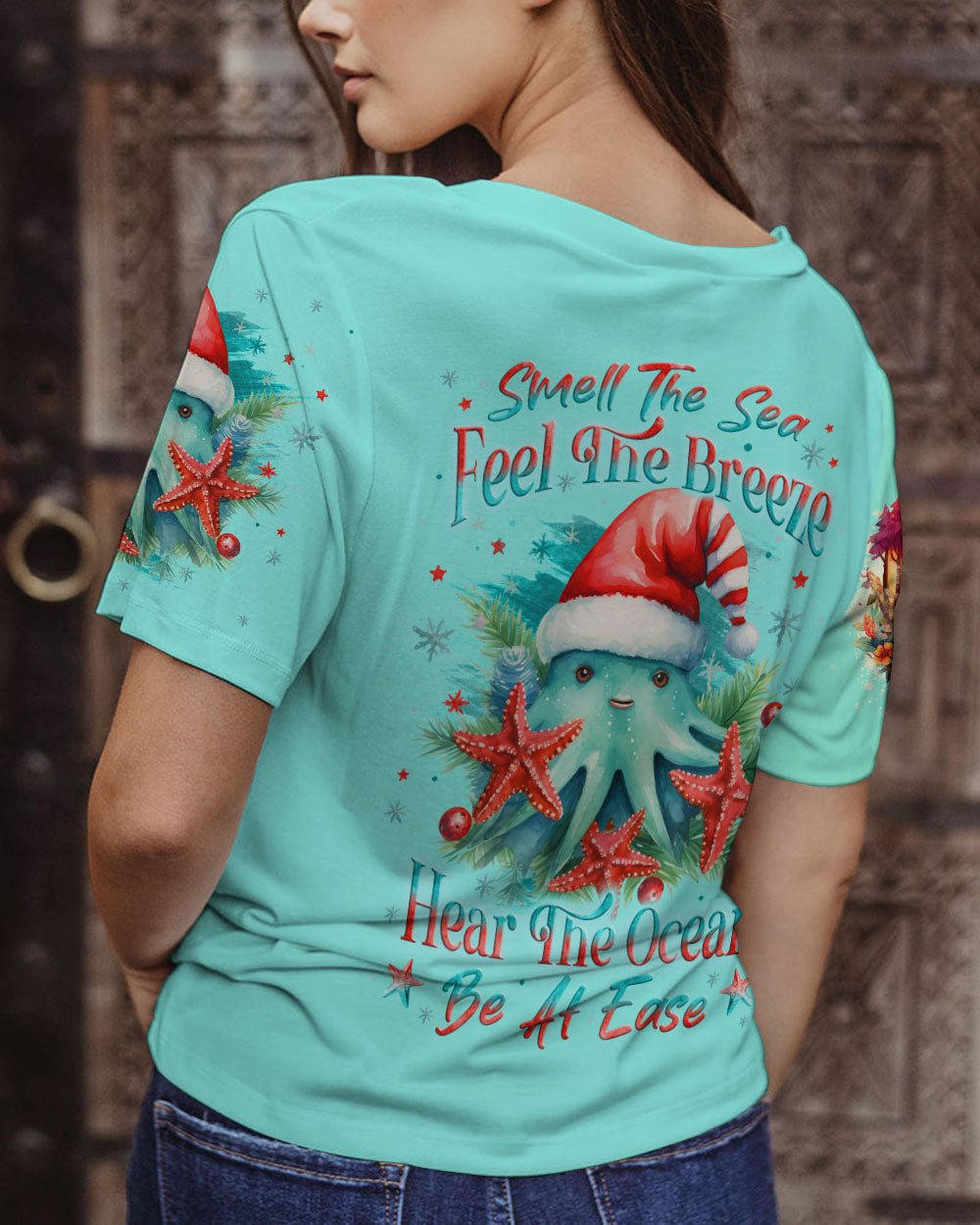 BLISSCORNERS SMELL THE SEA FEEL THE BREEZE CHRISTMAS STARFISH ALL OVER PRINT