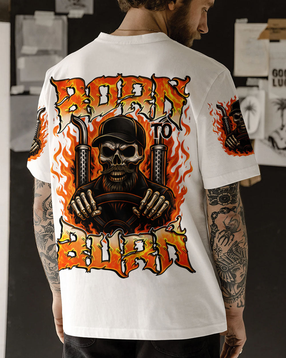 BLISSCORNERS BURN THE ROAD MAP TRUCKER SKULL ALL OVER PRINT