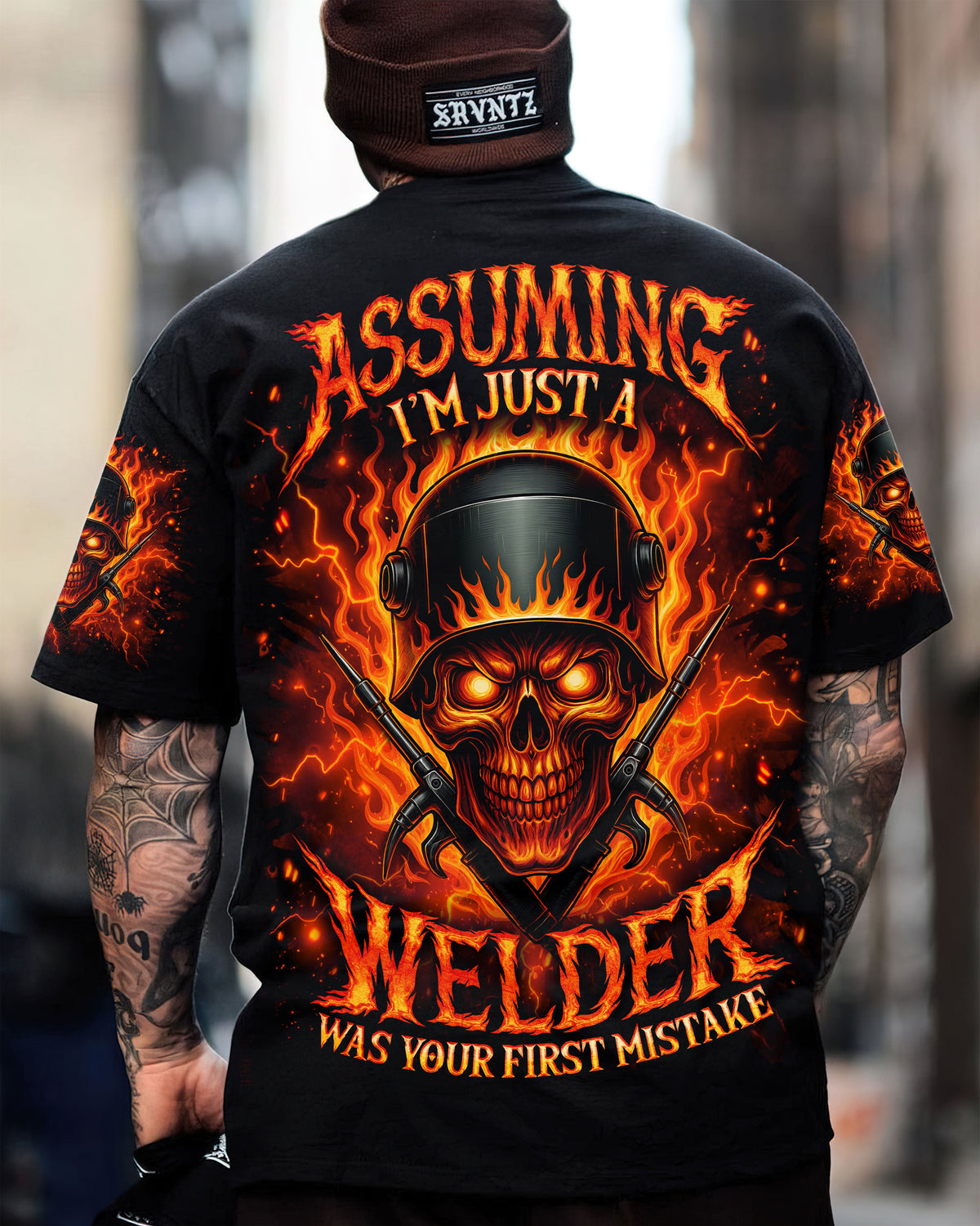 BLISSCORNERS WARNING THIS WELDER SKULL ALL OVER PRINT