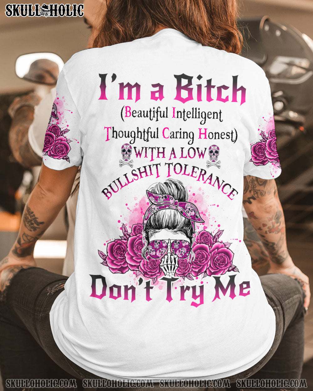 BLISSCORNERS I'M A B DON'T TRY ME ROSE MESSY BUN BLACK PHONE CASE