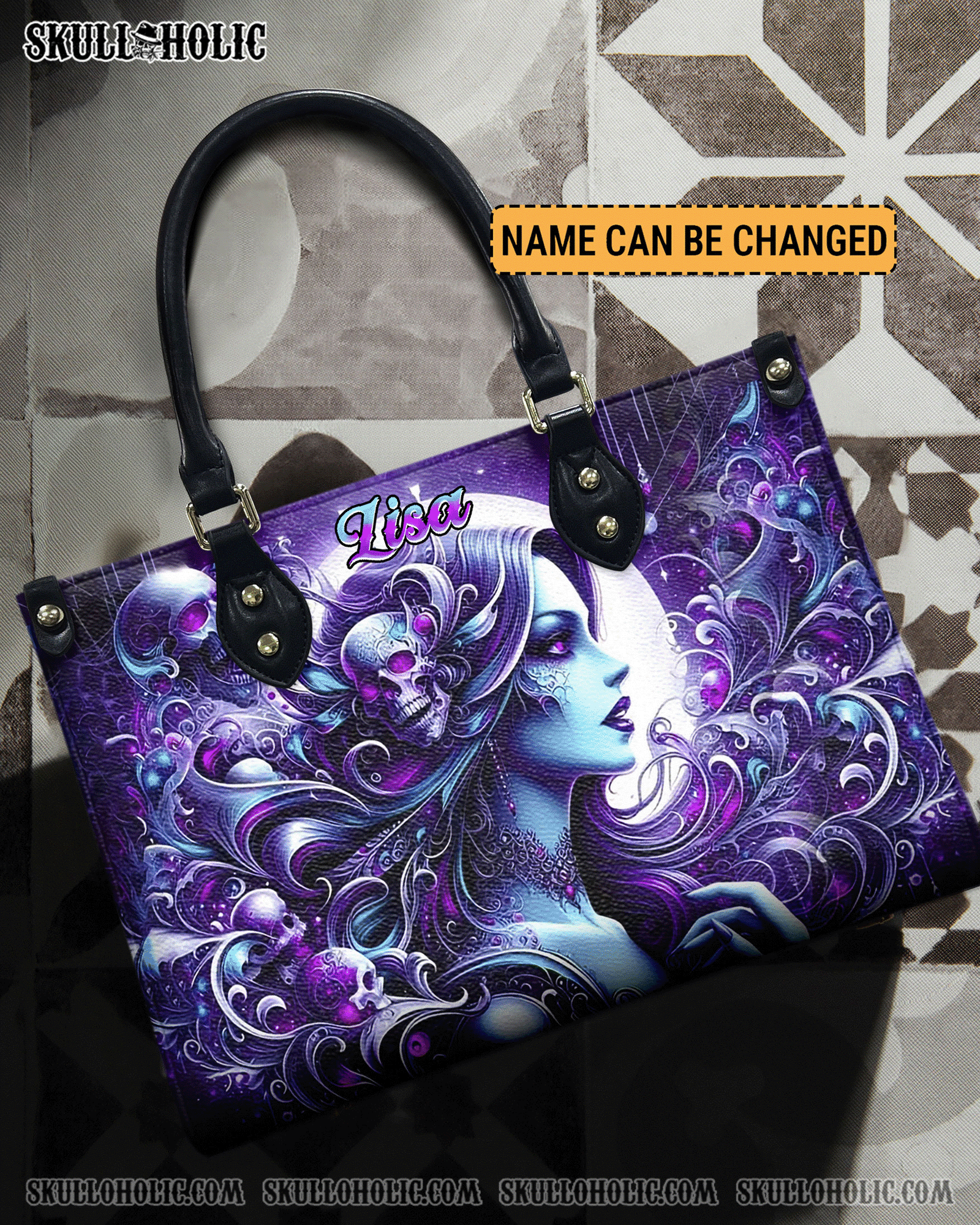 BLISSCORNERS SKULL LADY WITH MOON LEATHER HANDBAG