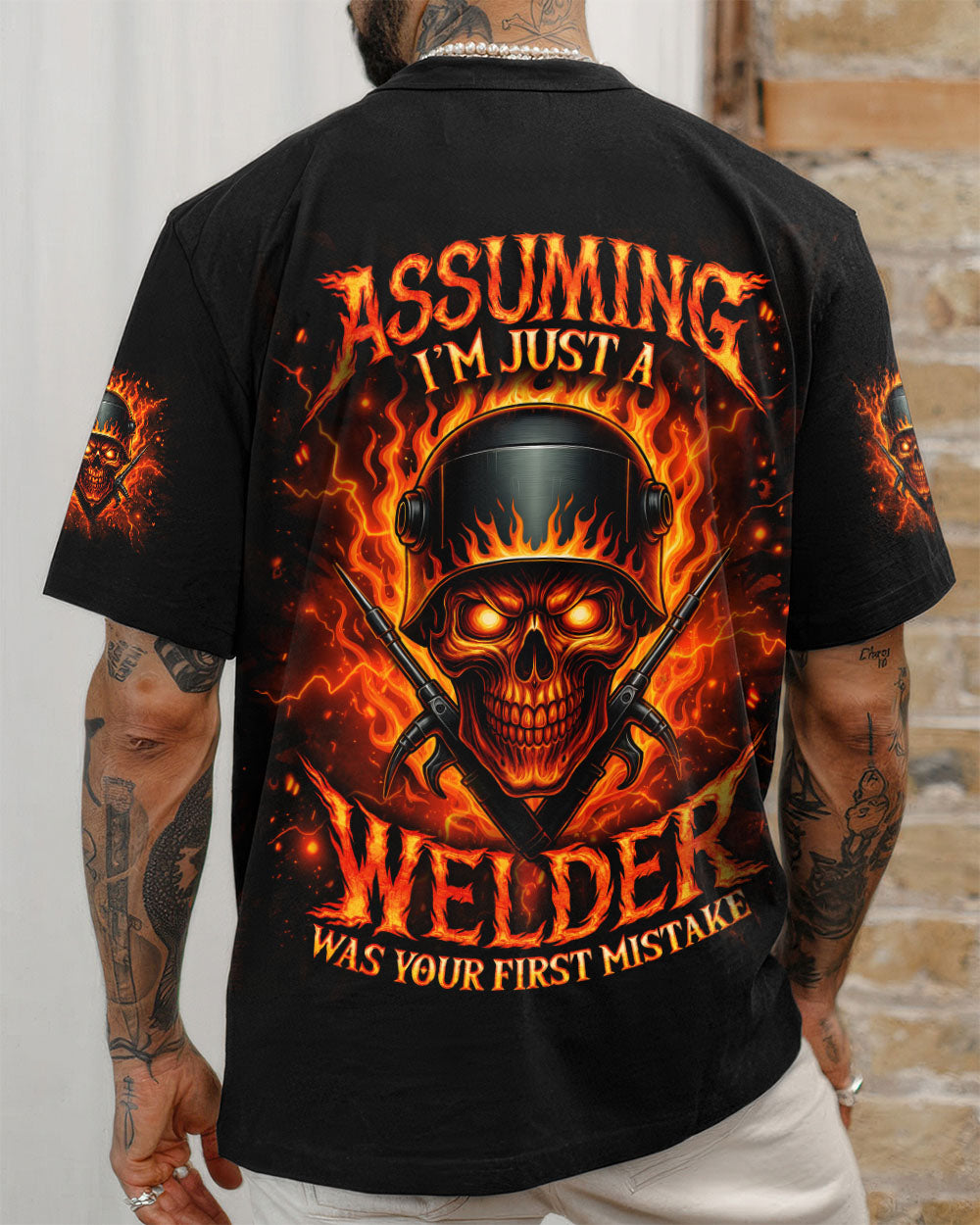 BLISSCORNERS WARNING THIS WELDER SKULL ALL OVER PRINT