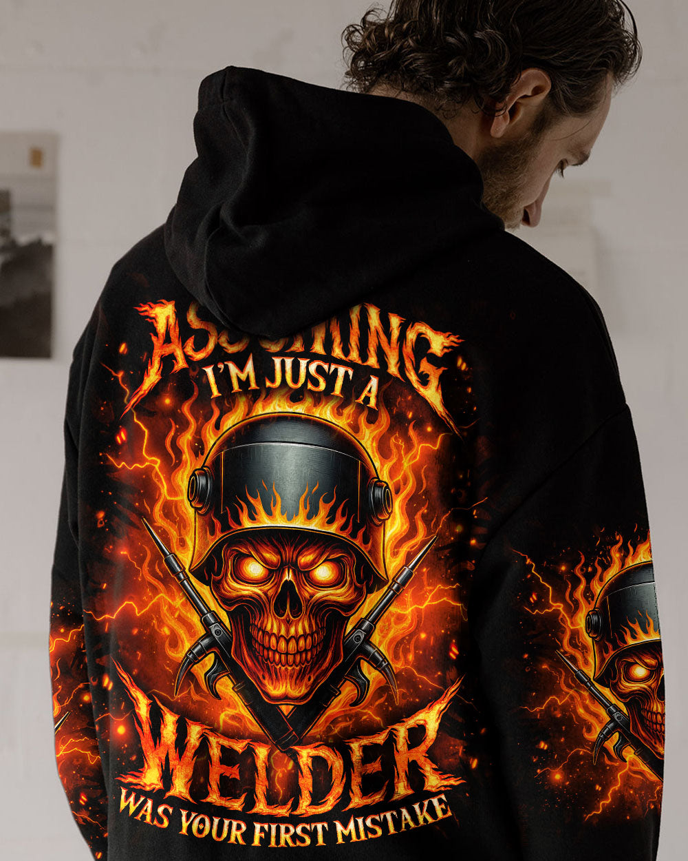 BLISSCORNERS WARNING THIS WELDER SKULL ALL OVER PRINT