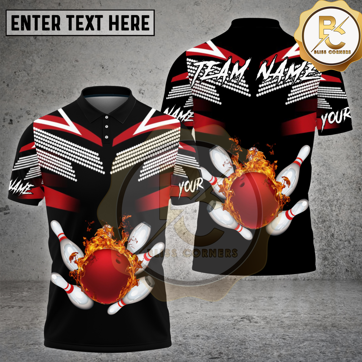 Blisscorners Bowling Fire Ball Strike Black Jersey Multi Options Personalized Name, Team Name 3D Shirt