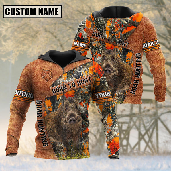 Blisscorners Personalized Name Born To Hunt Boar Hunting 3D Shirt